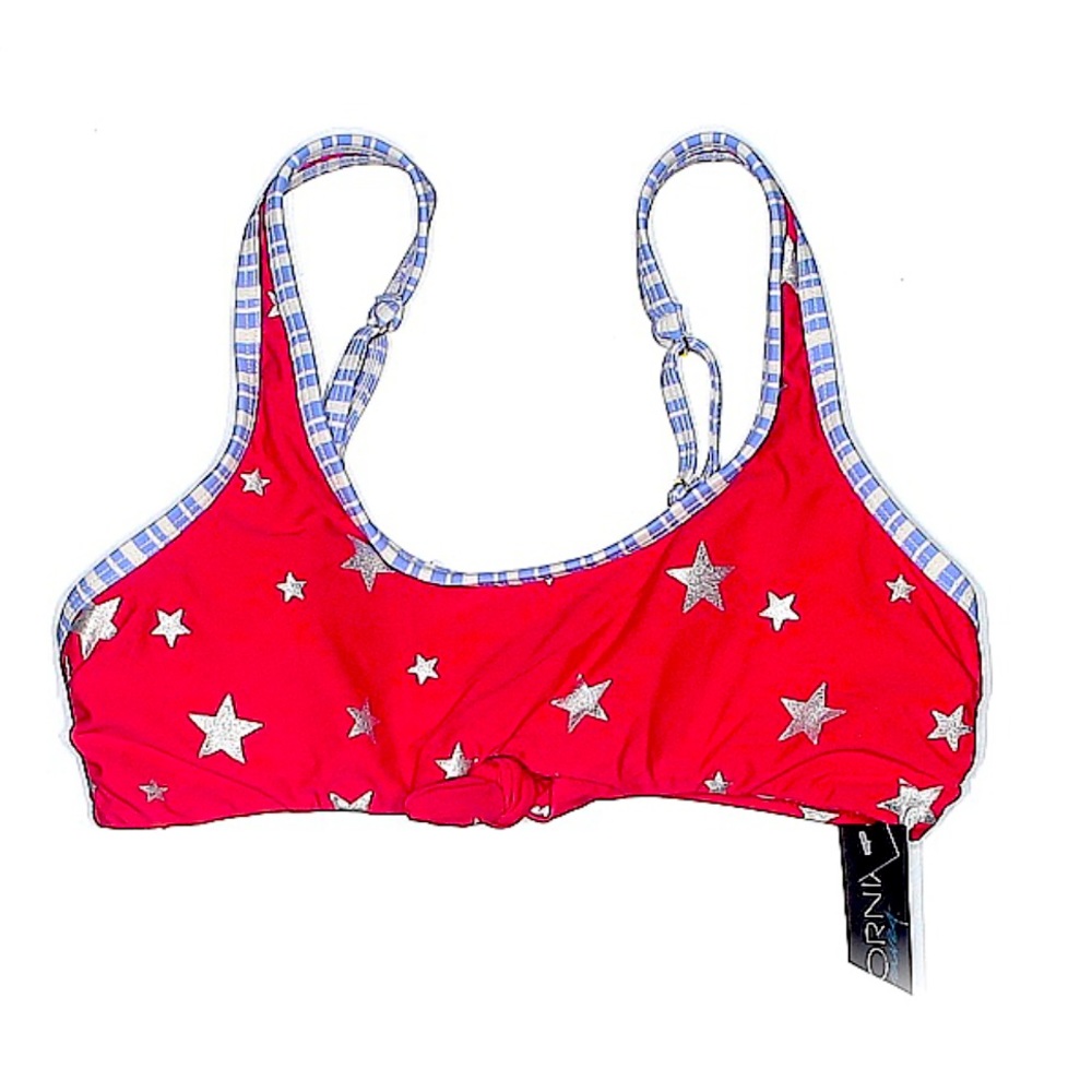 CALIFORNIA WAVES Red Stars Swim Top Large Patriotic Padded